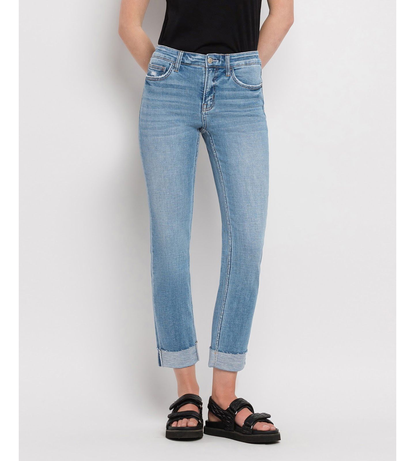 Женские джинсы Flying Monkey Mid Rise Cuffed Slim Straight, цвет: Синий — фото 1