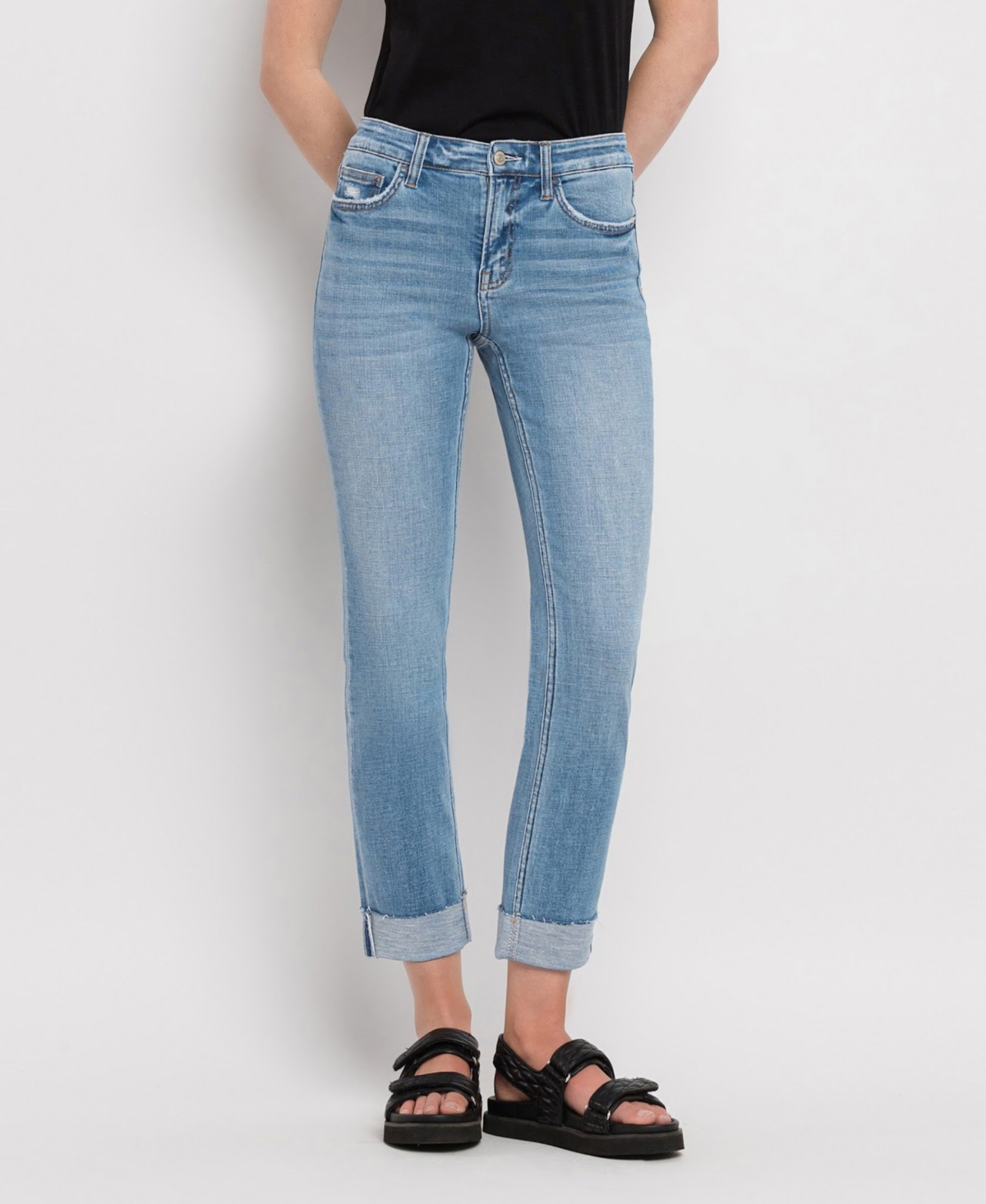Women's Mid Rise Cuffed Slim Straight Jeans - Janet blue