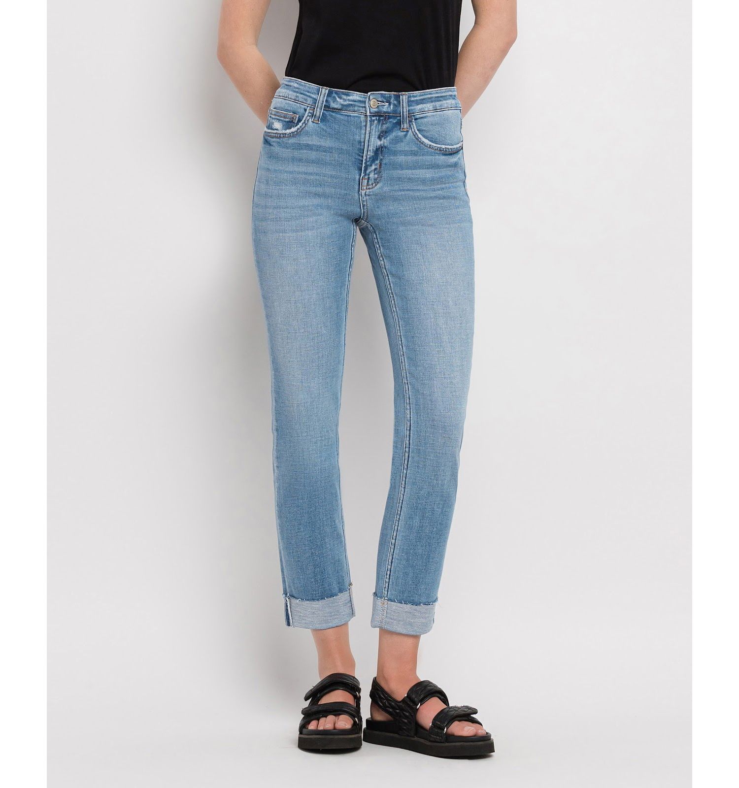 Women's Mid Rise Cuffed Slim Straight Jeans