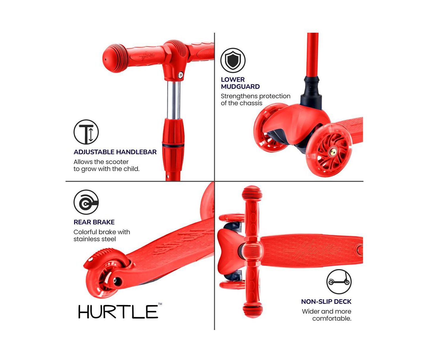 Детская игрушка Hurtle Mini Kickboard Scooter with LED Light Wheels, Ages 2+, цвет: Красный — фото 5