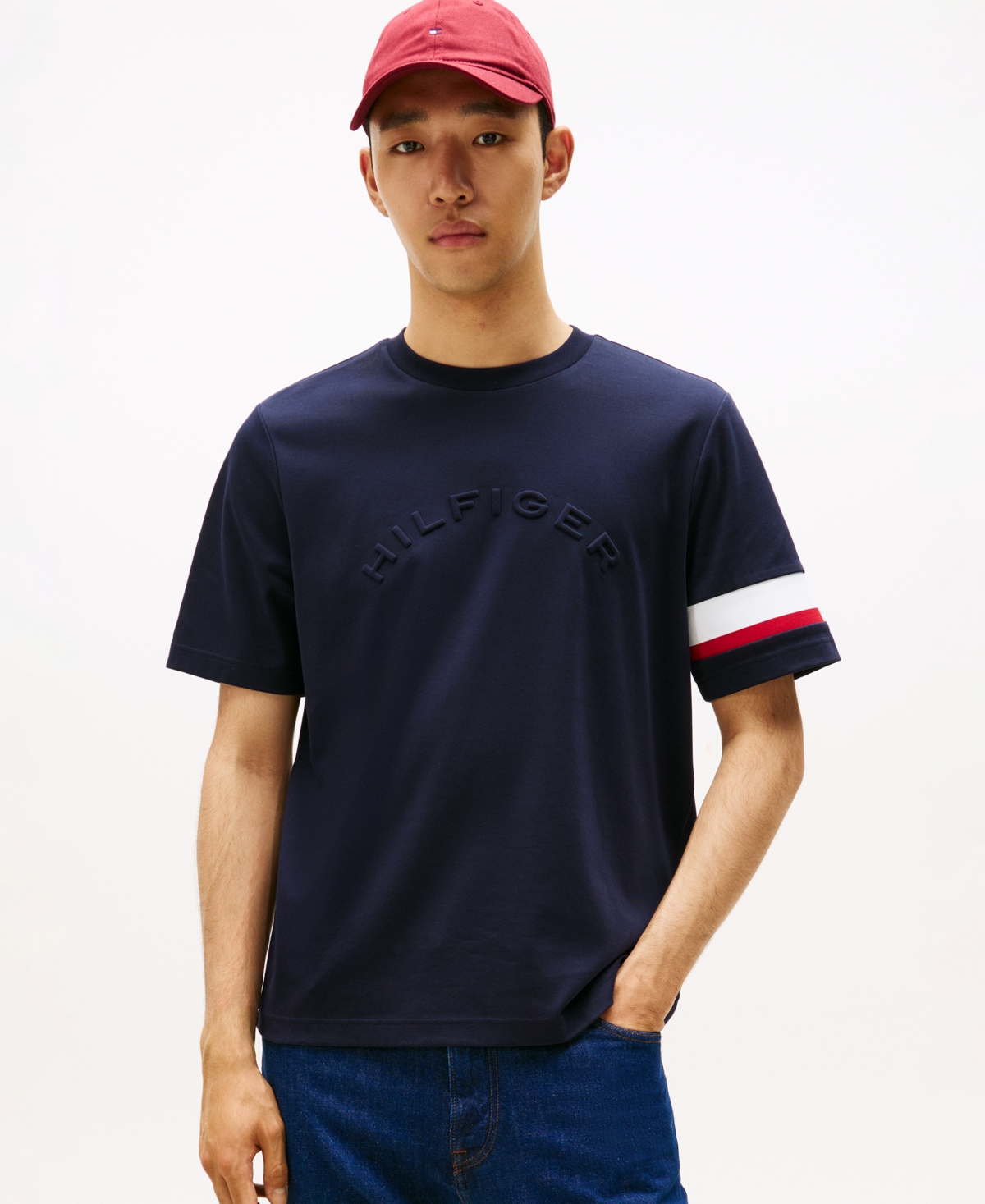 Tommy Hilfiger Signature Stripe Sleeve T In Black