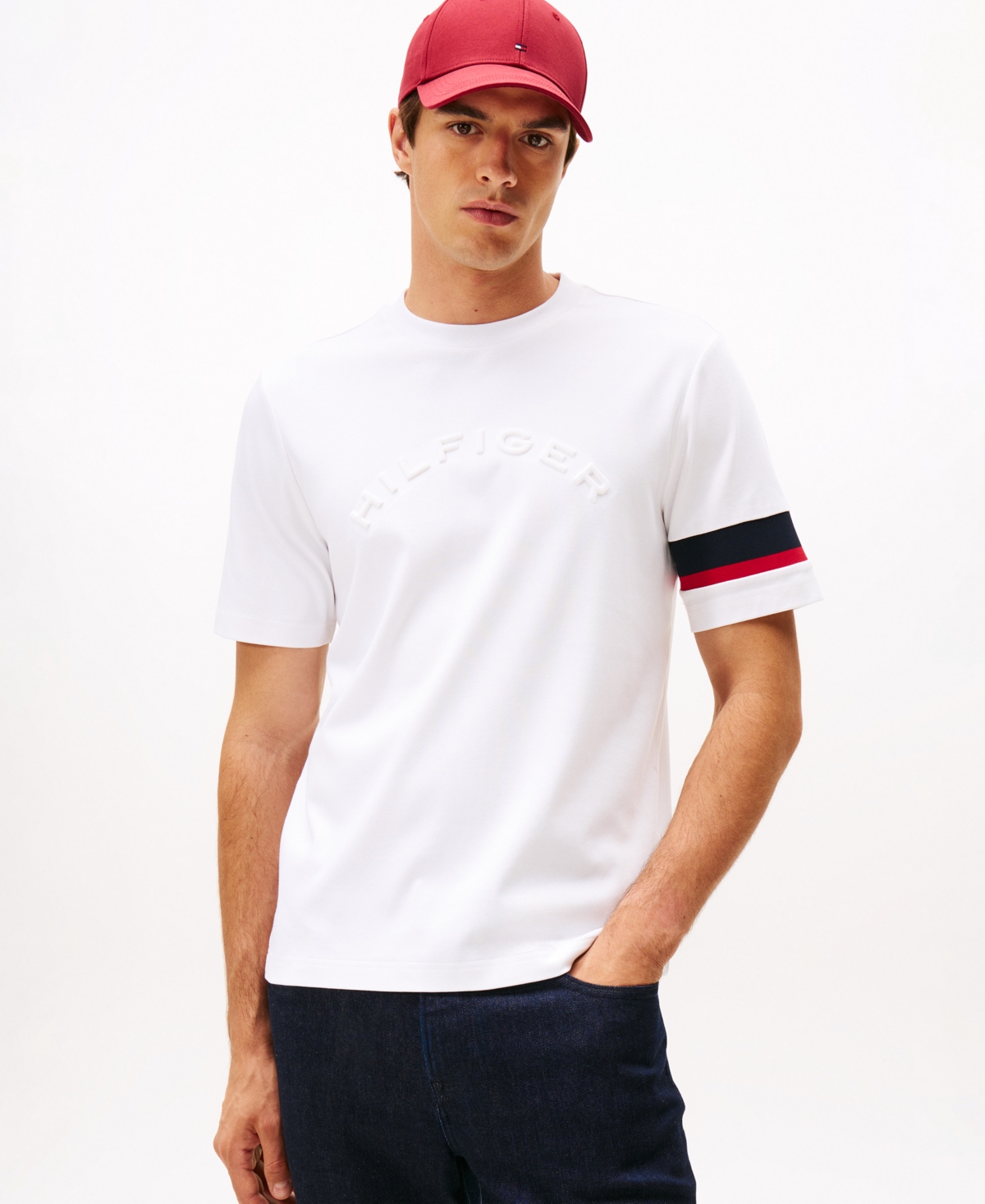 Tommy Hilfiger Signature Stripe Sleeve T In White