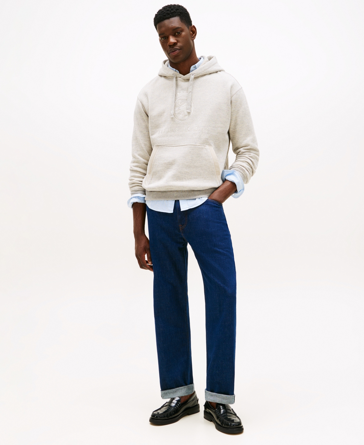 Tommy Hilfiger Hilfiger Crest Logo Heathered Hoodie In Neutral