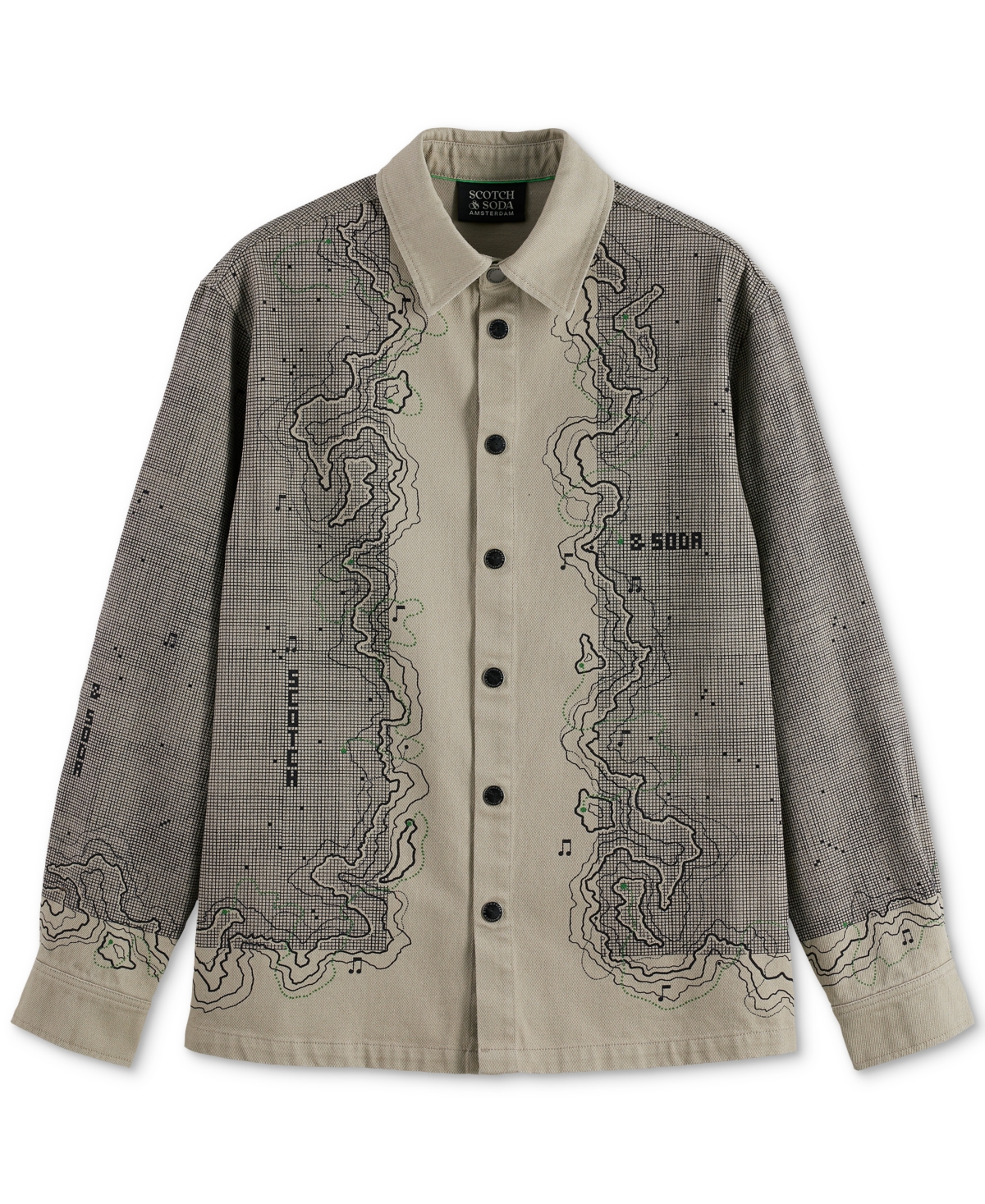 Scotch & Soda Map Graphic Snap-up Overshirt In Gray
