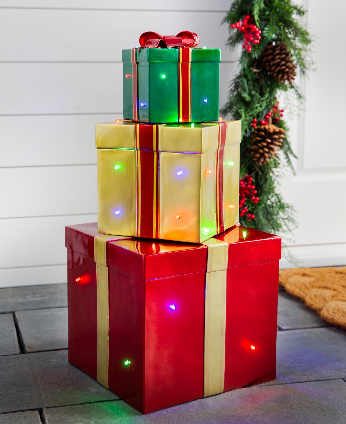 Balsam Hill Outdoor Stackable Lighted Christmas Gifts, Set Of 3 In Multi