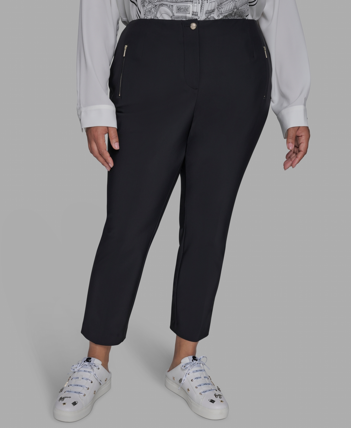 Karl Lagerfeld Plus Size Zip-pocket Slim Pants In Black