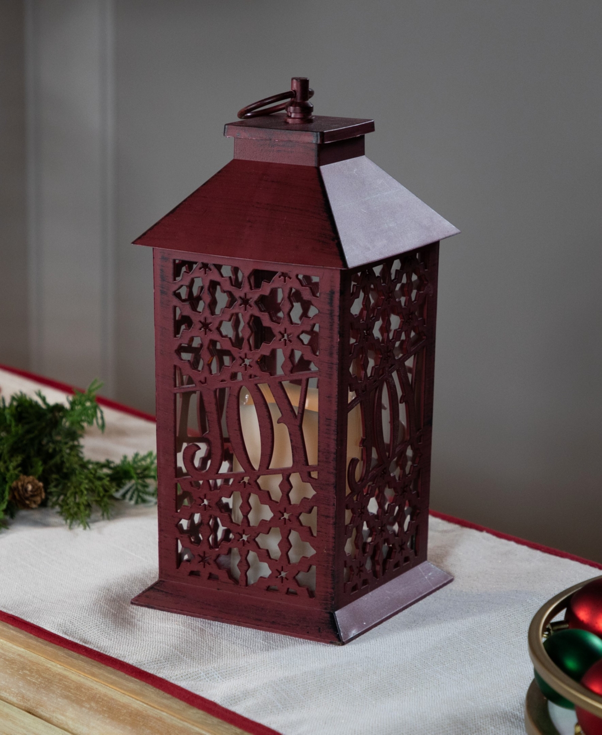 Northlight 11" Snowflakes Joy Christmas Candle Lantern In Red