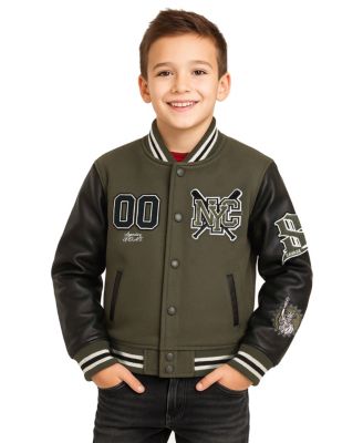 Ring of Fire - Big Boys Woolen Varsity Jacket with Polyurethane Sleeves and Patches