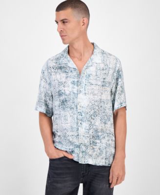 GUESS - Short Sleeve Paisley Button-Front Camp Shirt