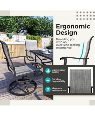 Outdoor 5-Piece Metal Patio Dining Set with and 4 Textilene Swivel Chairs and Square Table in Beige