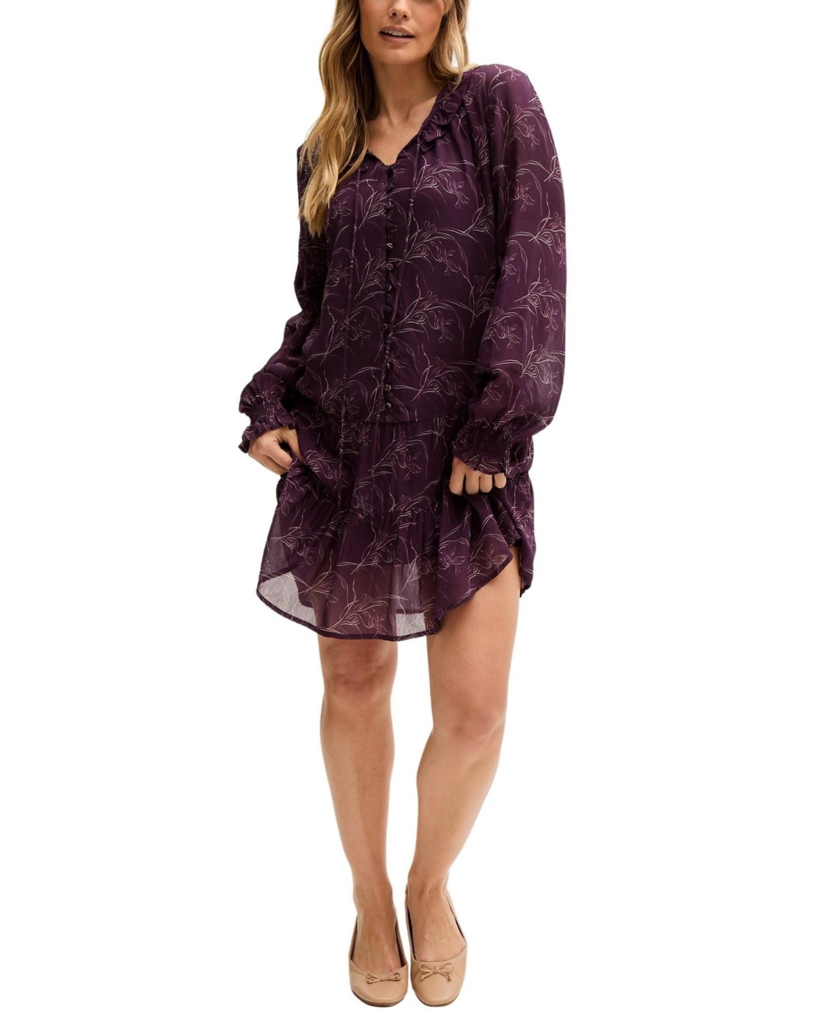 Women's Henrietta Floral Print Button Down Mini Dress - Purple