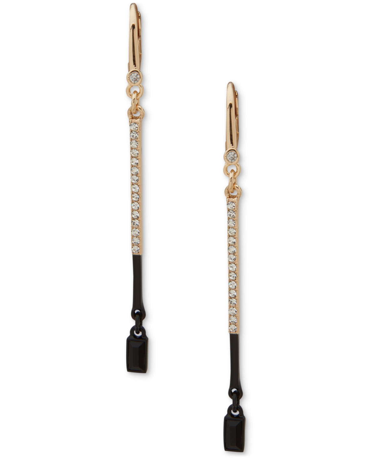 Dkny Gold-tone Black Pave Linear Drop Earrings