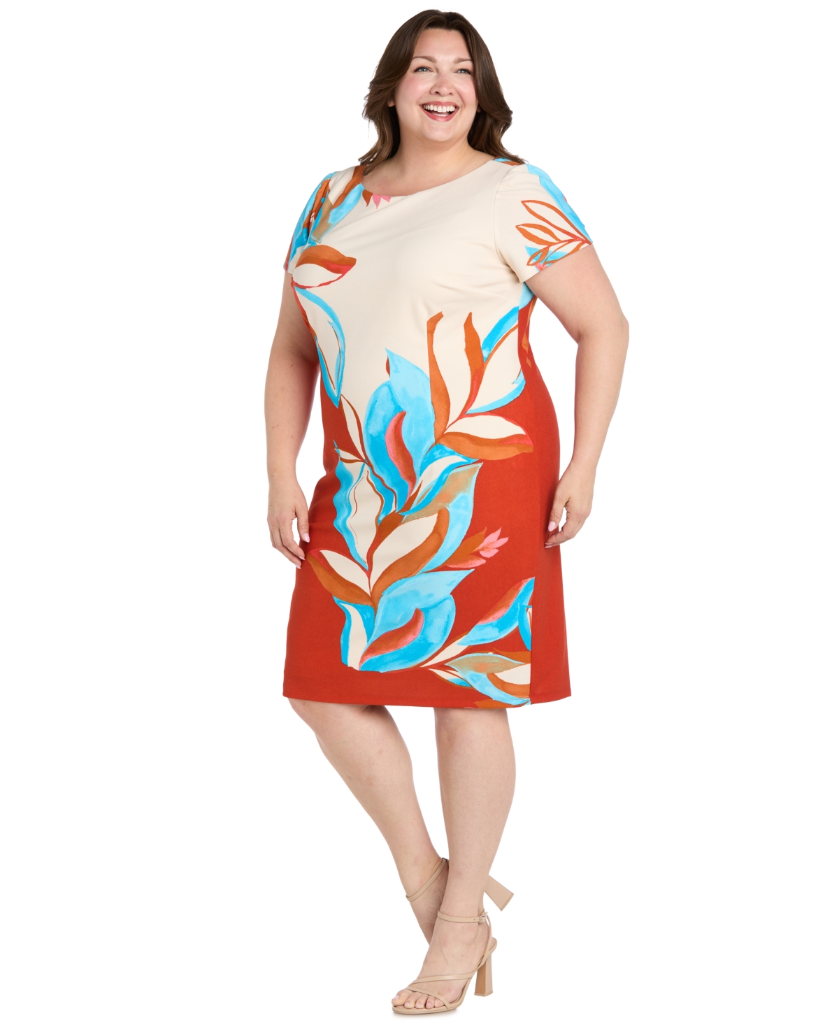 R & M Richards Plus Size Printed Colorblocked Sheath Dress In Multi