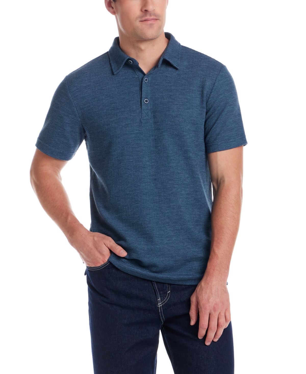 Мужская рубашка поло из эластичного вафельного трикотажа с коротким рукавом