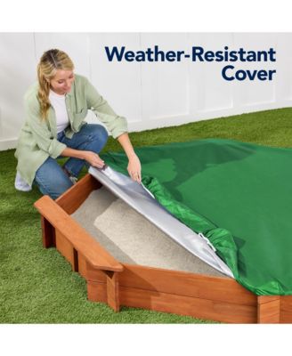 Kid's Octagonal Wooden Outdoor Sandbox w/ Benches, 8 Seats, Cover, XL Sandpit, Liner