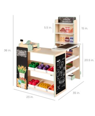 Kids Pretend Play Grocery Store Wooden Supermarket Set w/ Chalkboard, Cash Register