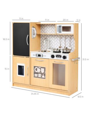 Pretend Play Kitchen Wooden Toy Set for Kids w/ Telephone, Utensils, Oven, Microwave