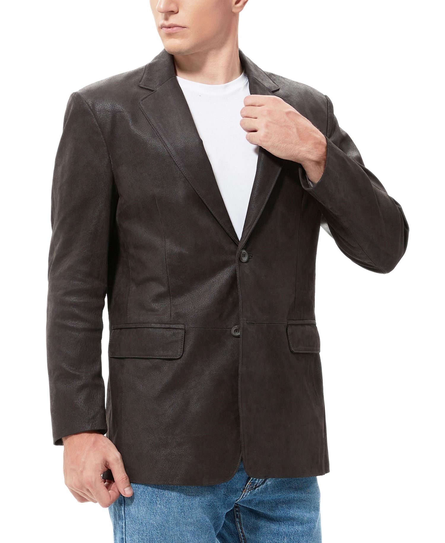 Men's Classic Two-Button Distressed Leather Blazer