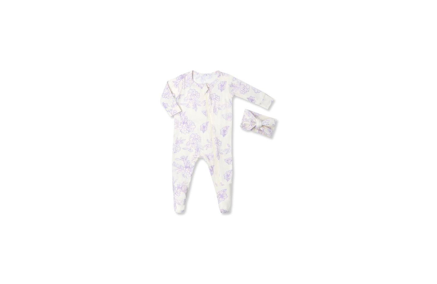 Baby Girls Grey by Everly Grey Zip Long Sleeve Footie & Head Wrap Set