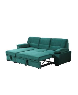 97.5"W Green Velvet Fabric Reversible Sleeper Sectional Sofa Chaise