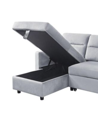 81.5"W Light Gray Velvet Reversible Sleeper Sectional Sofa with Storage Chaise and Side Pocket