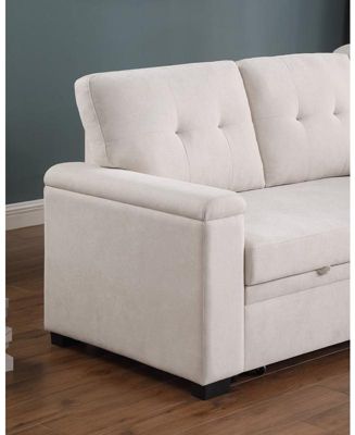 84.5"W Beige Woven Fabric Reversible Sleeper Sectional Sofa with Storage Chaise