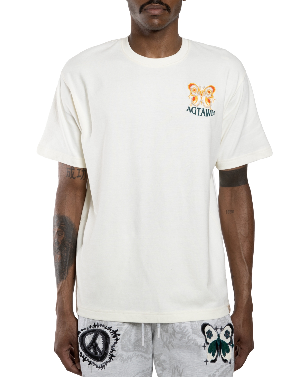 All Good Things Are Welcome Here Men's Palm Fly Graphic T-shirt In White