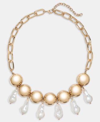 Gold-Tone Imitation Pearl Ball Frontal Necklace, 16" + 2" extender - Exclusive - On 34th | Alix Friedberg Capsule Collection 