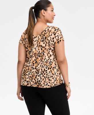 Plus Size Animal Print Short-Sleeve Sweater, Macy's Exclusive