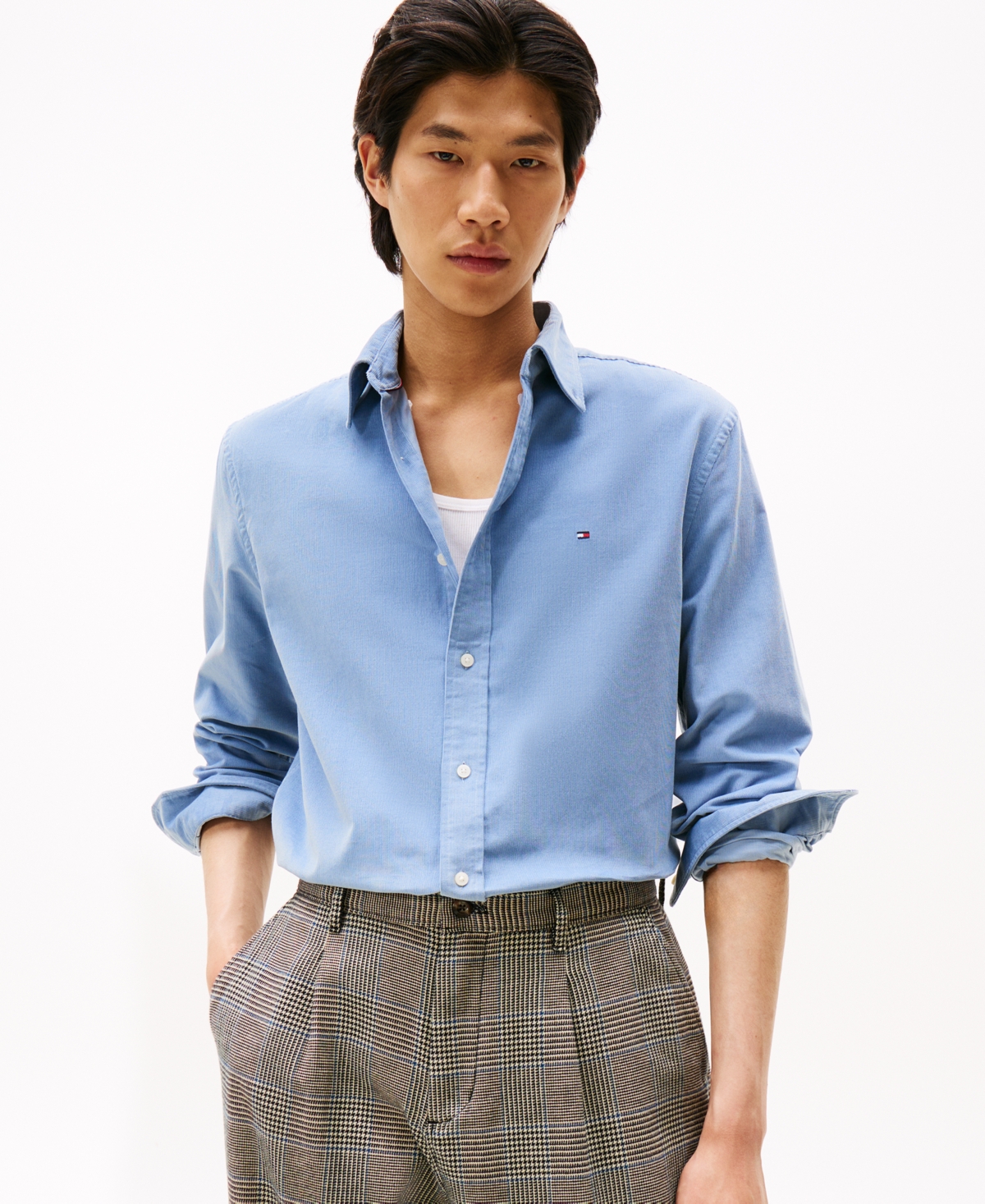 Tommy Hilfiger Men's Regular-fit Solid Corduroy Shirt In Blue