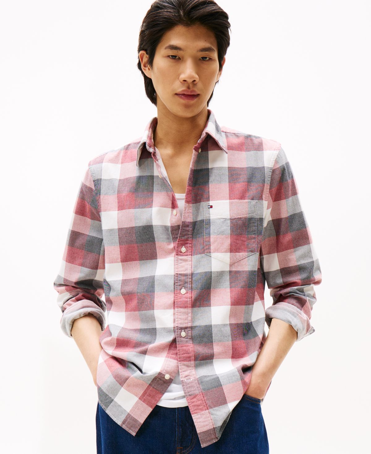 Мужская вельветовая рубашка в клетку обычного покроя