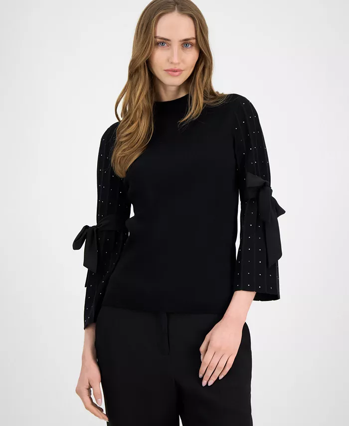 Women's Embellished Bow-Sleeve Mockneck Top