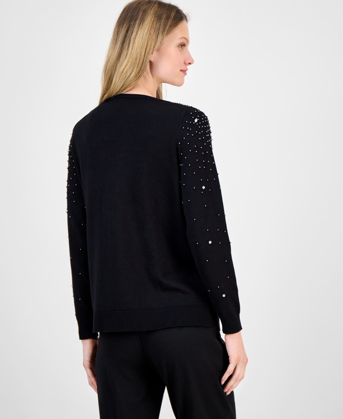 Anne Klein Women's Embellished Boatneck Sweater In Black