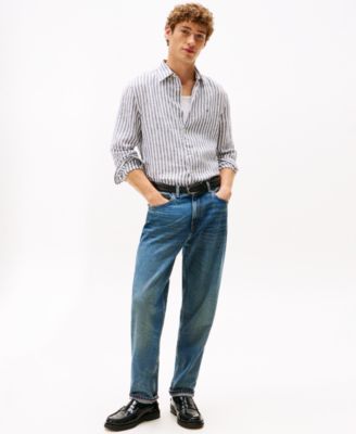 Men's Pigment-Dyed Stripe Linen Button Up Shirt
