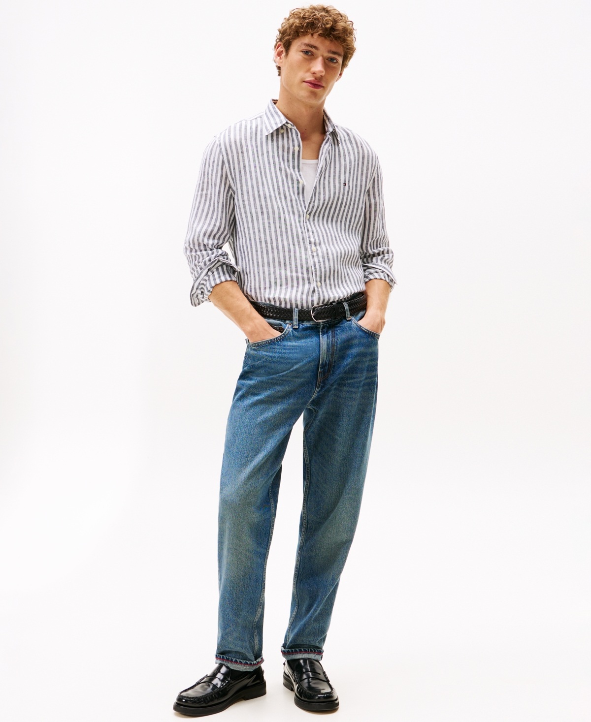 Tommy Hilfiger Regular Fit Striped Linen Shirt In Multi