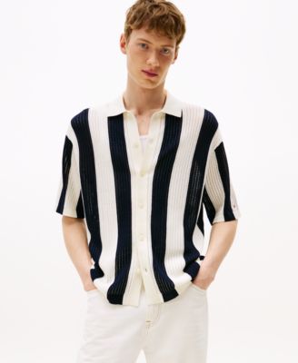 Tommy Hilfiger - Men's Open Knit Stripe Polo Shirt
