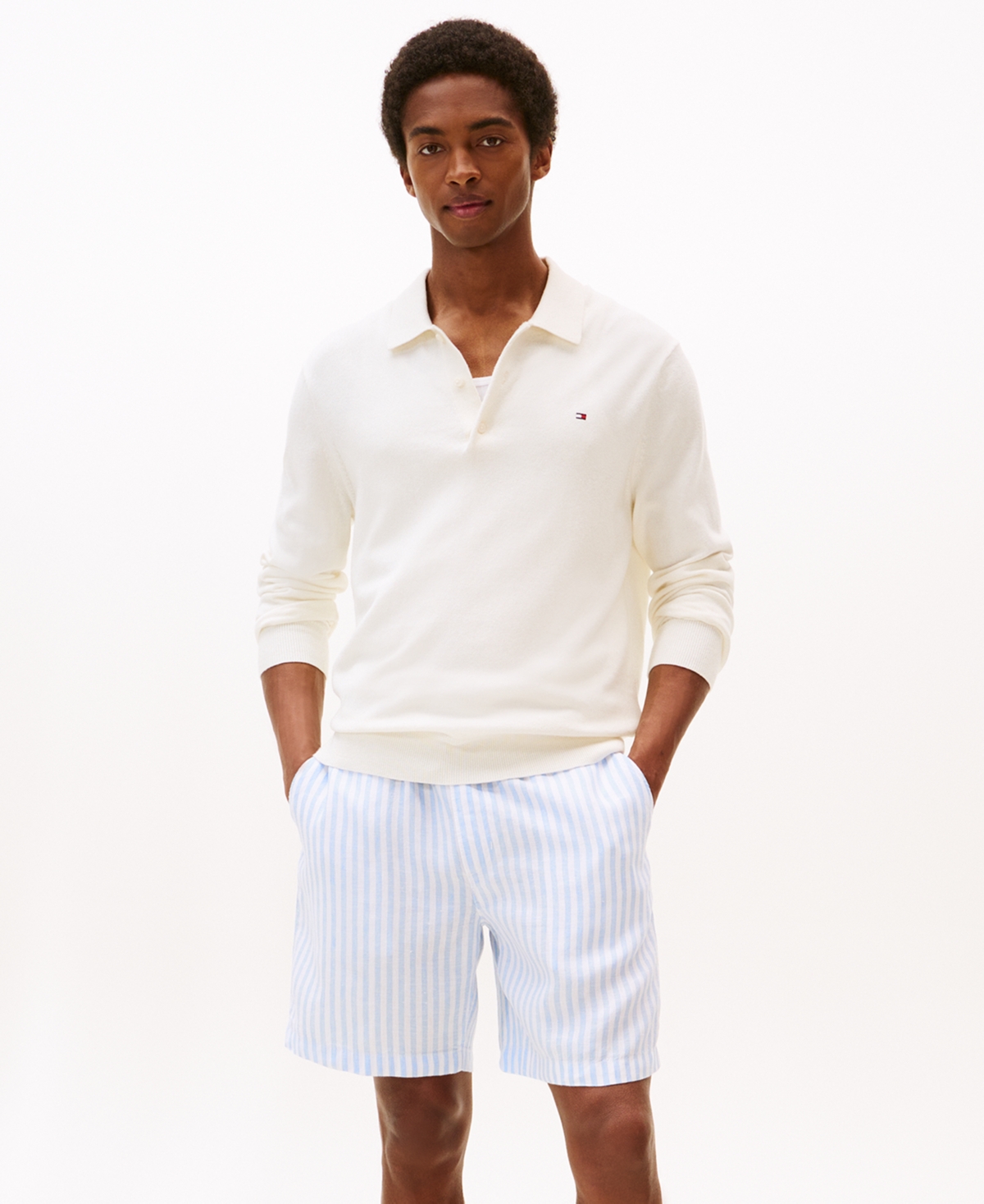 Tommy Hilfiger Men's Stripe Linen Shorts In Blue