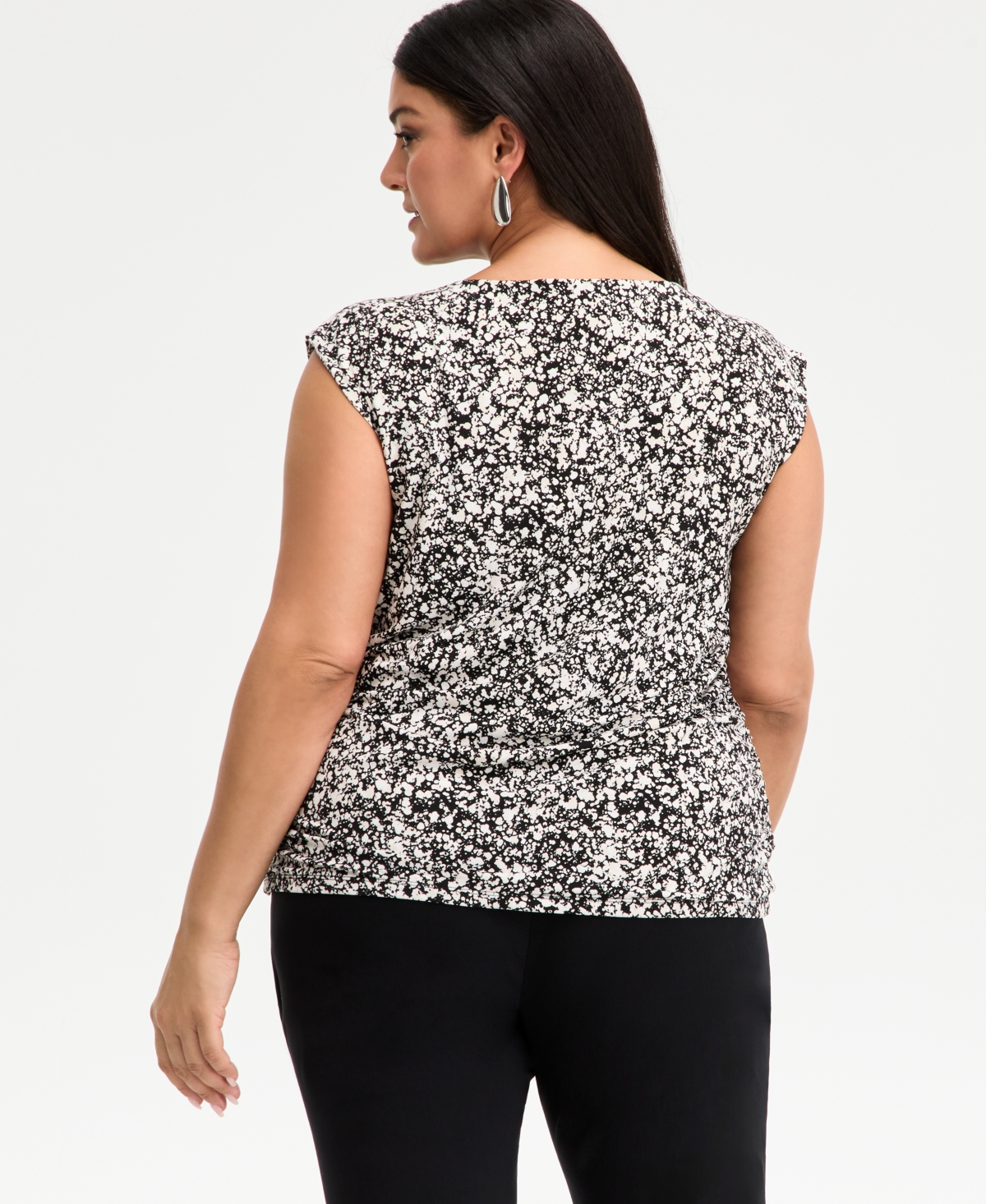 Inc International Concepts Plus Size Printed Boat Neck Cap Sleeve Top, Macy's Exclusive In Gray