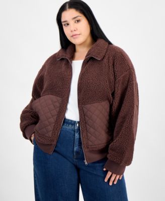 Hippie Rose - Trendy Plus Size Fleece Quilted-Pocket Jacket