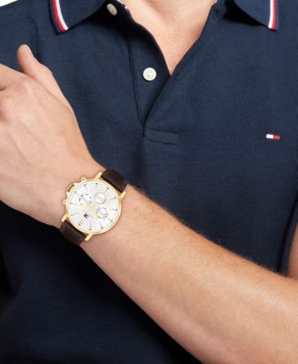 Men's Multifunction Brown Leather Strap Watch, 43mm