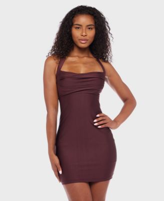 B Darlin - Juniors' Shiny-Knit Halter Bodycon Dress