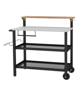 Rolling Bar Cart with Flip-Up Table & Hooks Mobile Storage Cart for Kitchen and Entertaining