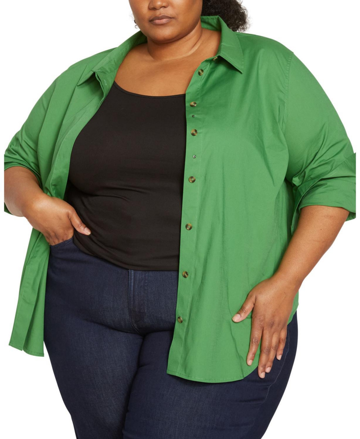 Plus Size Elbe Stretch Poplin Shirt Classic Fit - Kelly green