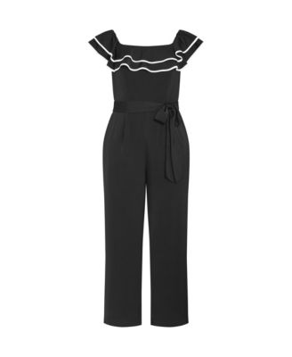 Plus Size Demure Off Shoulder Frill Jumpsuit