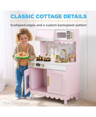 Pretend Play Cottage Kitchen Wooden Toy Set for Kids w/ 5 Accessories, Oven