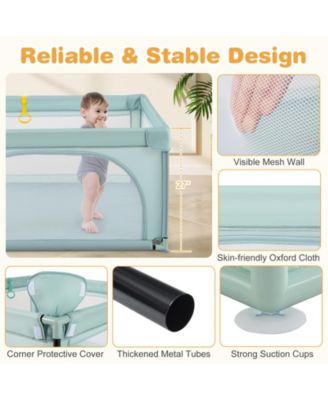 Toddler Playpen Large Activity Center w/ 50 PCS Ocean Balls & 4 Pull Rings