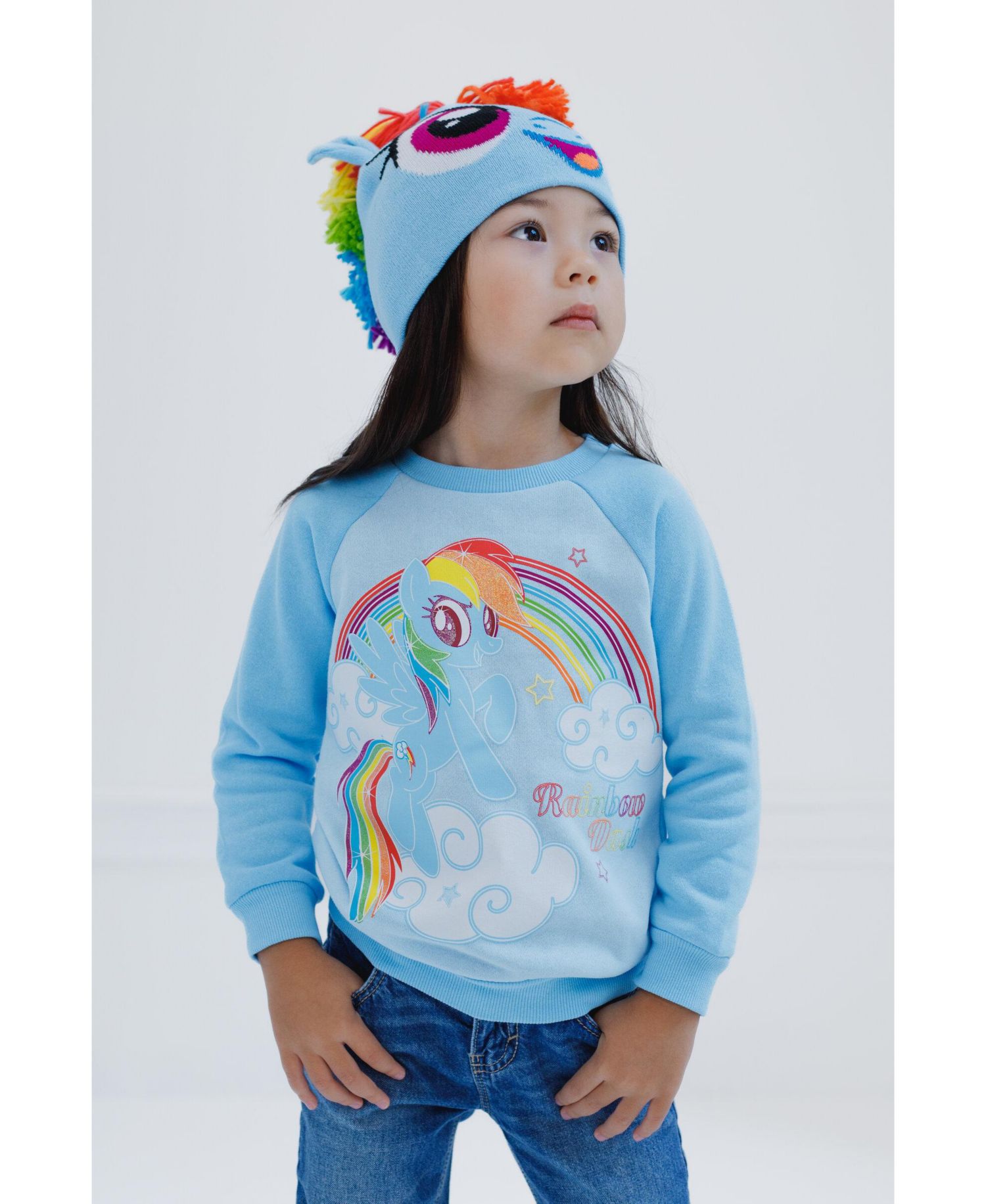 Toddler Girls My Pony (2T-5T) Rainbow Dash Pullover Fleece Sweatshirt and Cosplay Hat