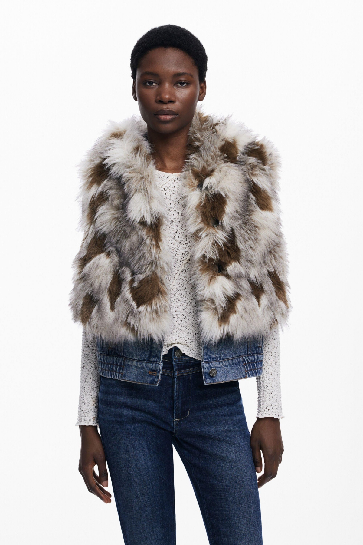 Desigual Women's Denim fur vest