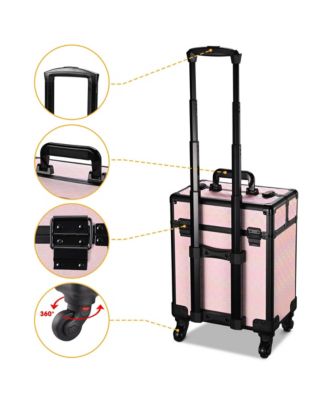 Folding Manicure Table & Rolling Makeup Train Case Blush ForgetMeNot