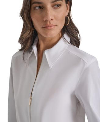 Women's Collared Cotton Poplin Zip-Front Shirt